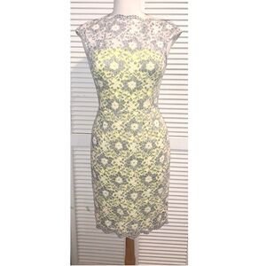 Maggy London yellow and gray Lace Overlay Midi Dress size 8
